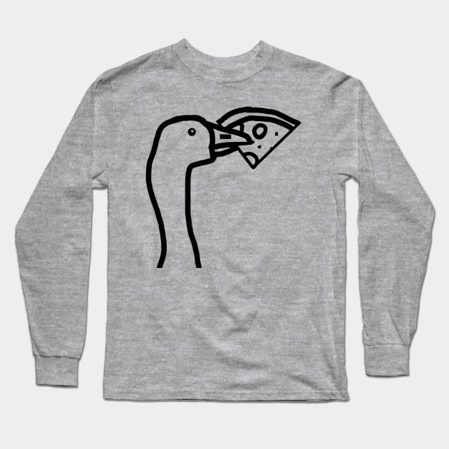 Portrait of a Goose Stealing Pizza Outline Long Sleeve T-Shirt by ellenhenryart